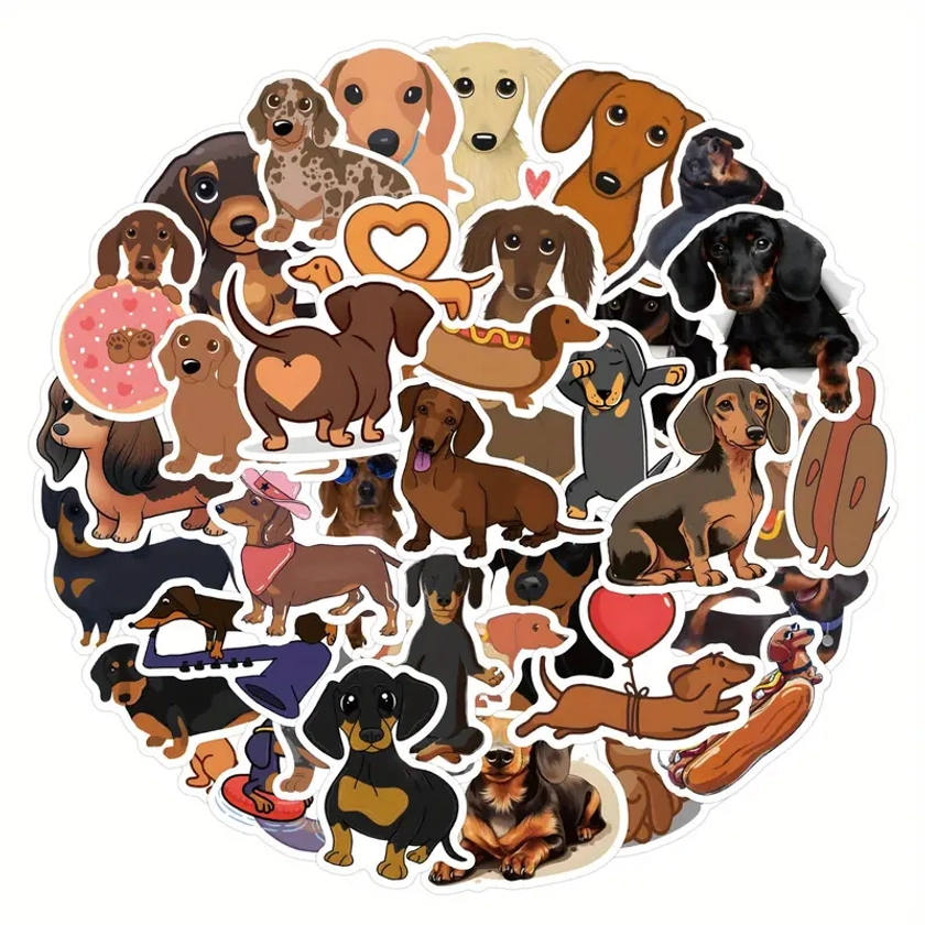 60pcs Cartoon Dachshund Graffiti Stickers For Stationery, Books, Laptops, Water Cups, Mobile Phone Cases, Suitcases, Guitars