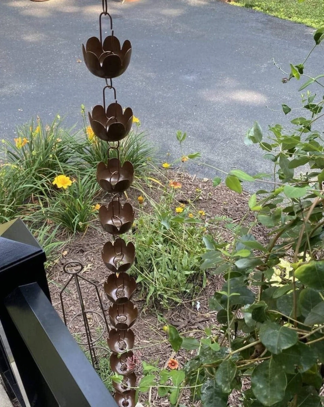 Lily Cup Rain Chain | Wind Chimes | Metal Art | Garden Decor | Yard Art | Patio Art | Gifts for Mom | Gardener Gifts | Rain Chains | Balcony