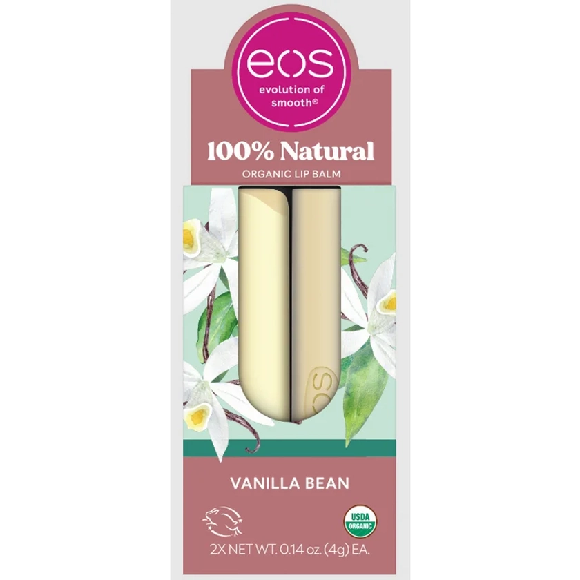 eos 100% Natural & Organic Lip Balm- Vanilla Bean, 0.14 oz, 2-Pack