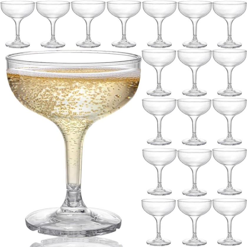 Peohud Lot de 20 verres à cocktail en acrylique incassables de 150 ml - Verres à champagne réutilisables pour fête, maison, bar, mariage, pique-nique