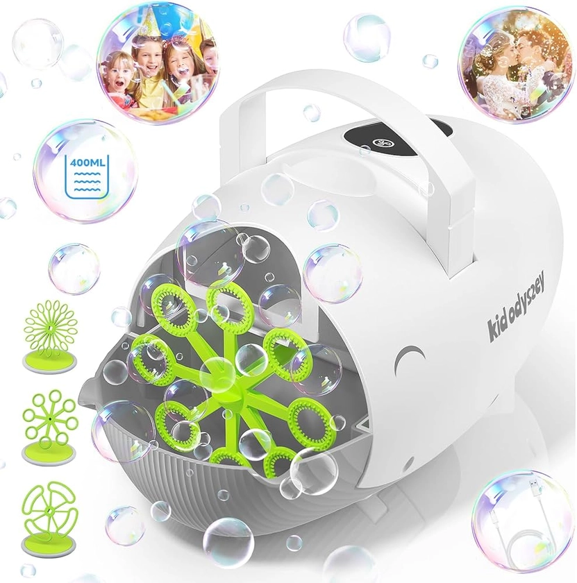 Kid Odyssey Bubble Machine, Automatic Whale Bubble Blower with 10000+ Bubbles, 400ML Portable Bubble Maker with 2 Speed & 3 Bubble Wands for Kids 3 4 5 6 Party Birthday Wedding, Over 26FT Range