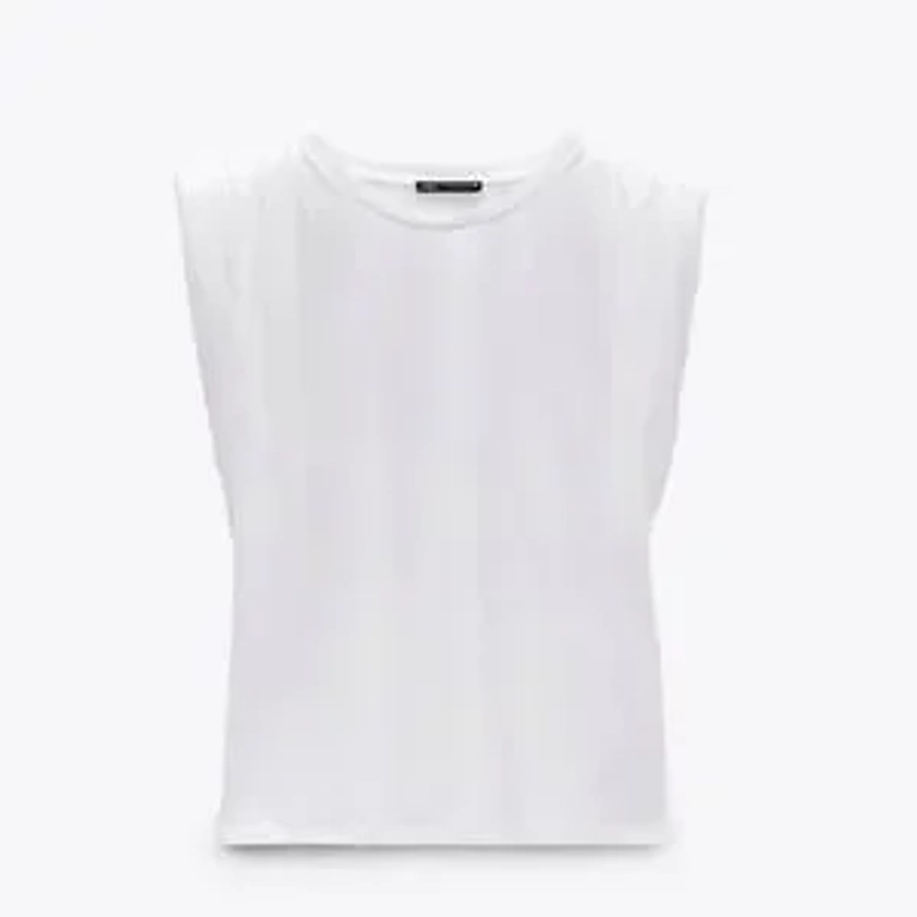 ZARA White Shoulder Pad Top Limited Edition Size M NWT