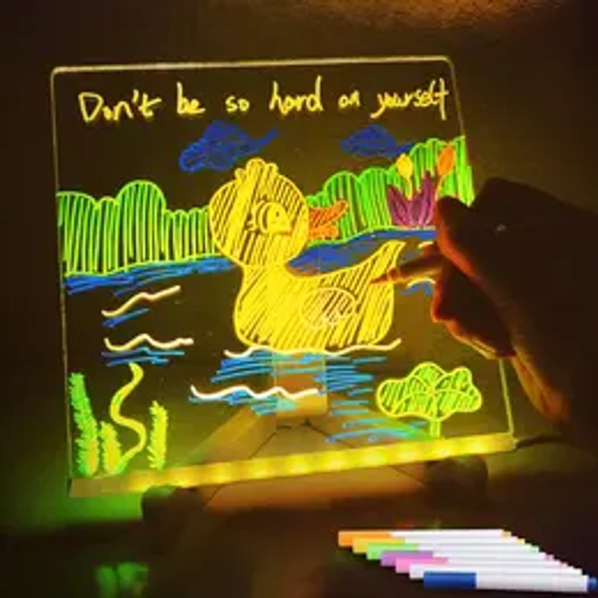 Light Up Acrylic Message Board, Erasable Drawing Board Light with 7 Pen, Drawing Board Table Light, Advertising Boards, Fun Summer Gift, Bedroom Decor, Back to School Gifts