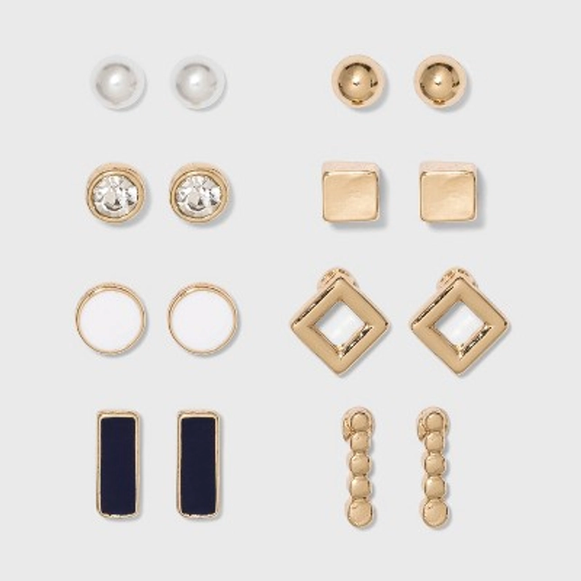 Stud Earring Set 8pc - A New Day™ White/Gold