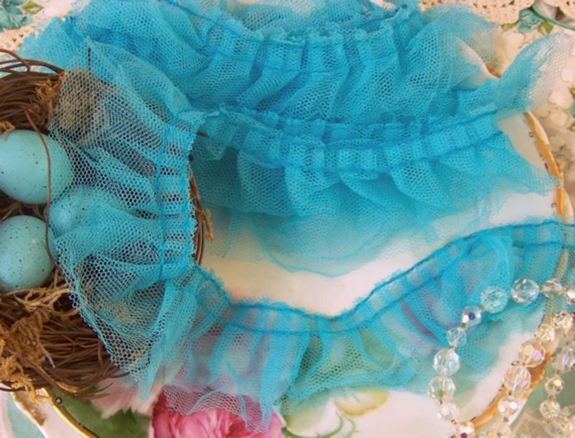 Shabby Chic Ocean Blue Turquoise Tulle Ruffle Trim