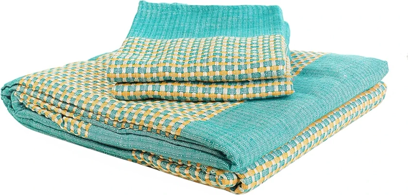 RANGBHAR Handloom Cotton Striped Bedsheet For Double Bed,Organic Woven Bedsheet With 2 Pillow Covers,Teal Blue,90X100 Inch,220 TC : Amazon.in: Home & Kitchen