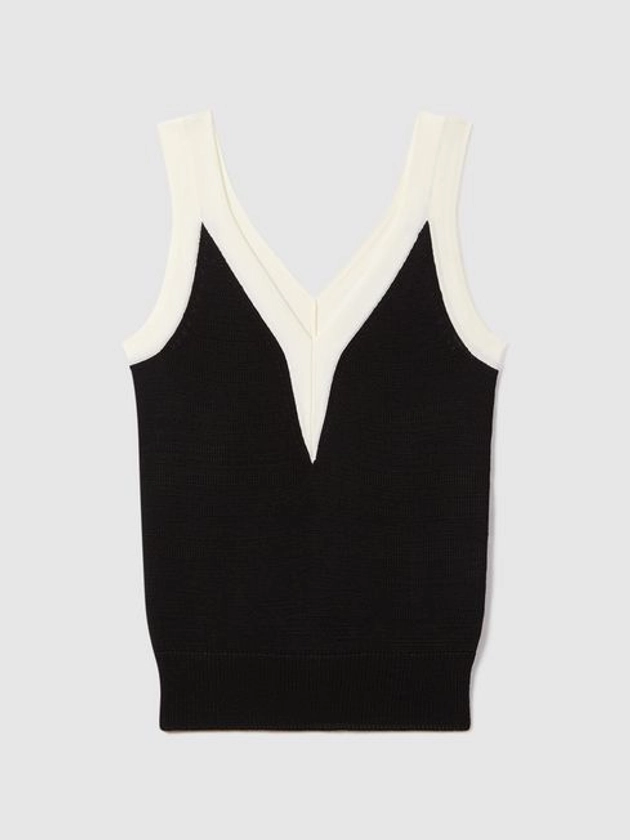 Reiss Black/White Tessa Colourblock V-Neck Vest