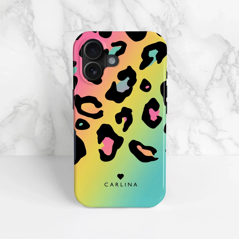 Rainbow Leopard Print Personalised Phone Case