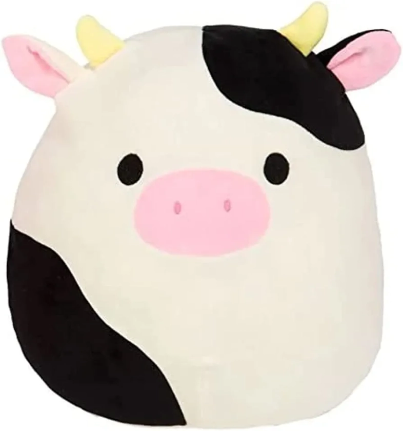 Squishmallow Official Kellytoy Collectible Plush Farm Squad Squishy Soft Animals (Black/White/Pink, Connor Cow, 7.5 Inch)