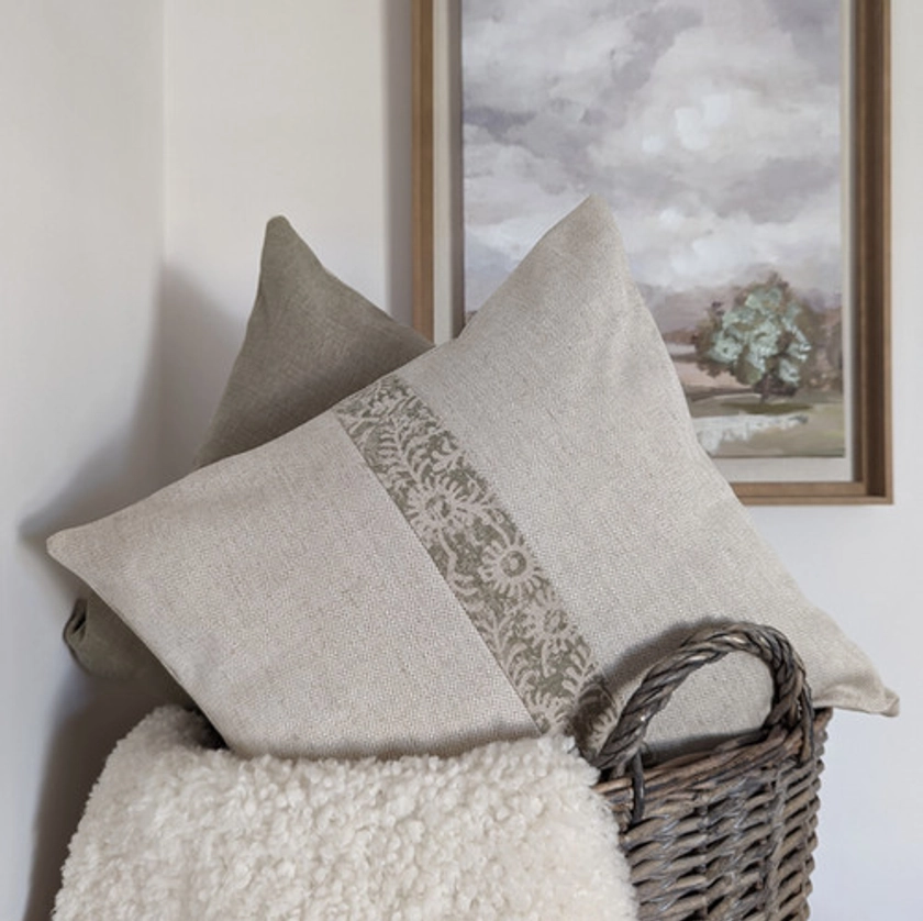 Laura Ashley/Neptune Orla Moss Striped Cushion Cover | Foxnbee