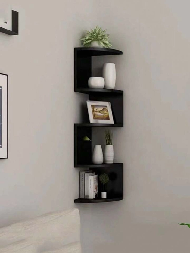 1pc Wall Mounted Shelf, Corner Decoration, Black Color
