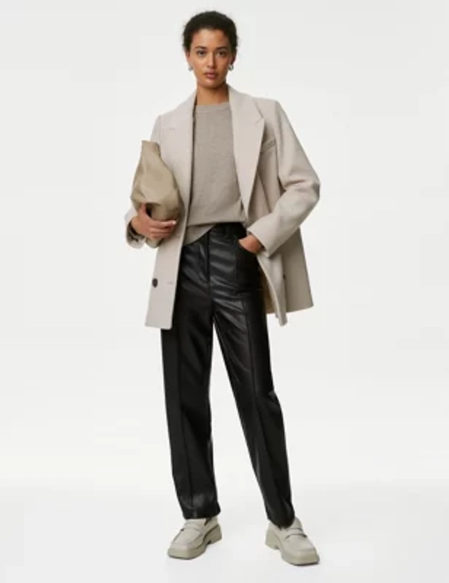 Leather Look Straight Leg Trousers | M&S Collection | M&S