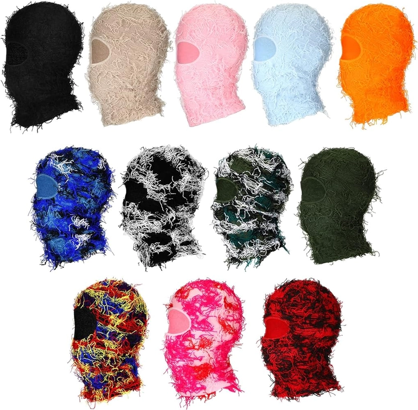 12 Pcs Distressed Balaclava Knitted Full Face Mask Knitting Distressed Beanie Winter Windproof Distress Mask for Men Women Costume Accessories, 12 Style