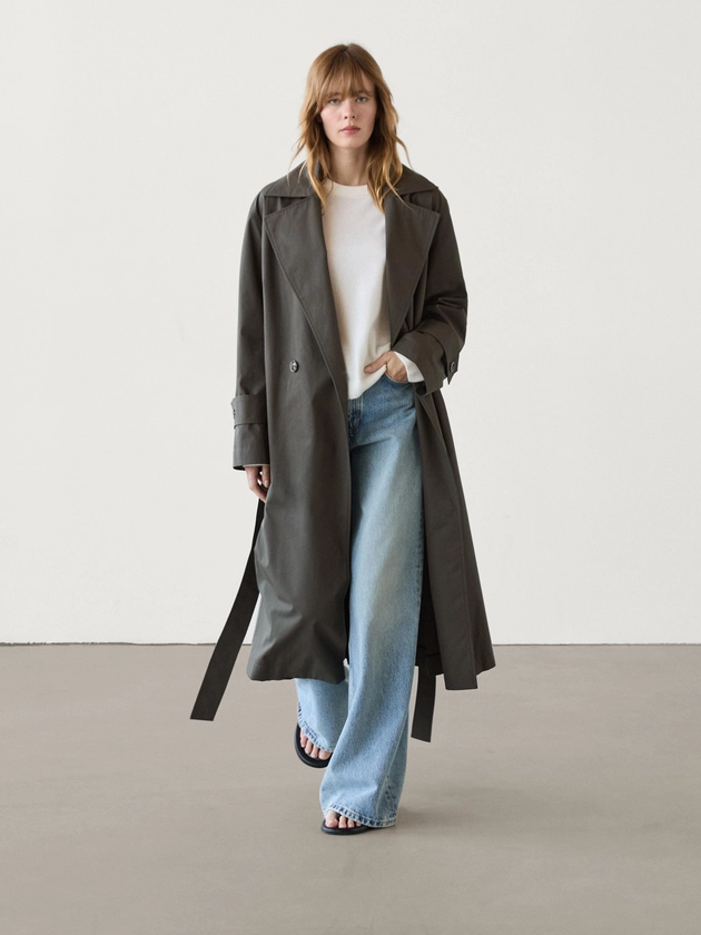 Gabardina trench comprida algodão · Cinzento · Sobretudos E Casacos | Massimo Dutti