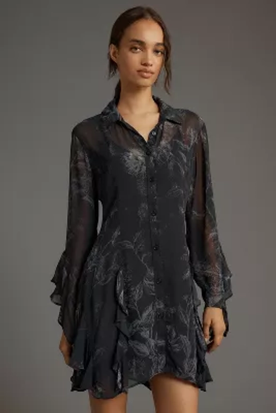 By Anthropologie Long-Sleeve Sheer Mini Dress