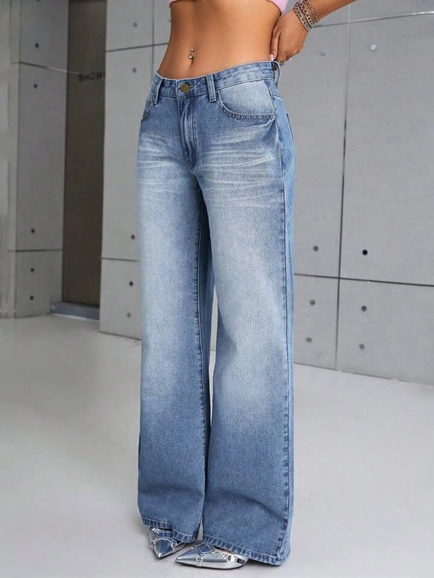 SHEIN ICON Slant Pocket Wide Leg Jeans