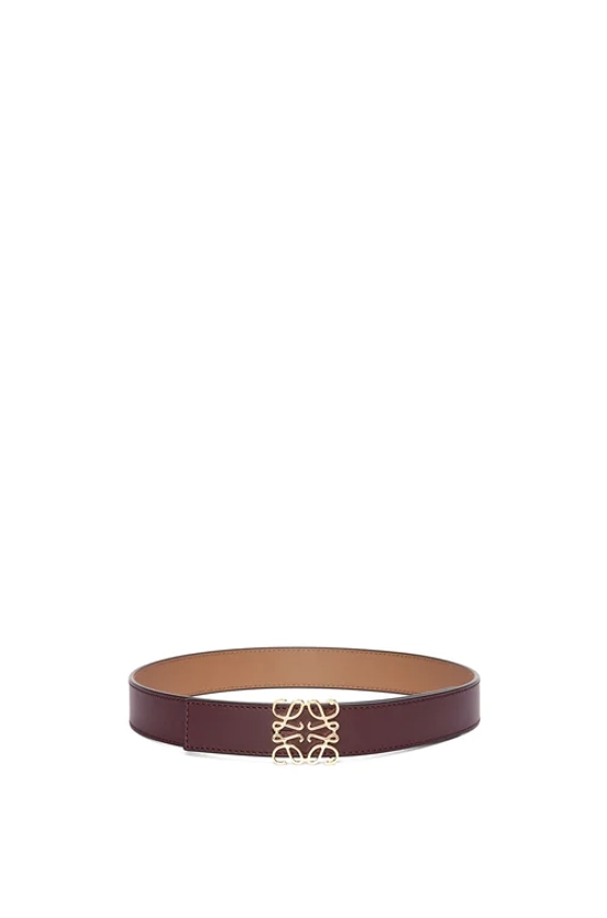 Reversible Anagram belt in smooth calfskin Burgundy/Gold - LOEWE