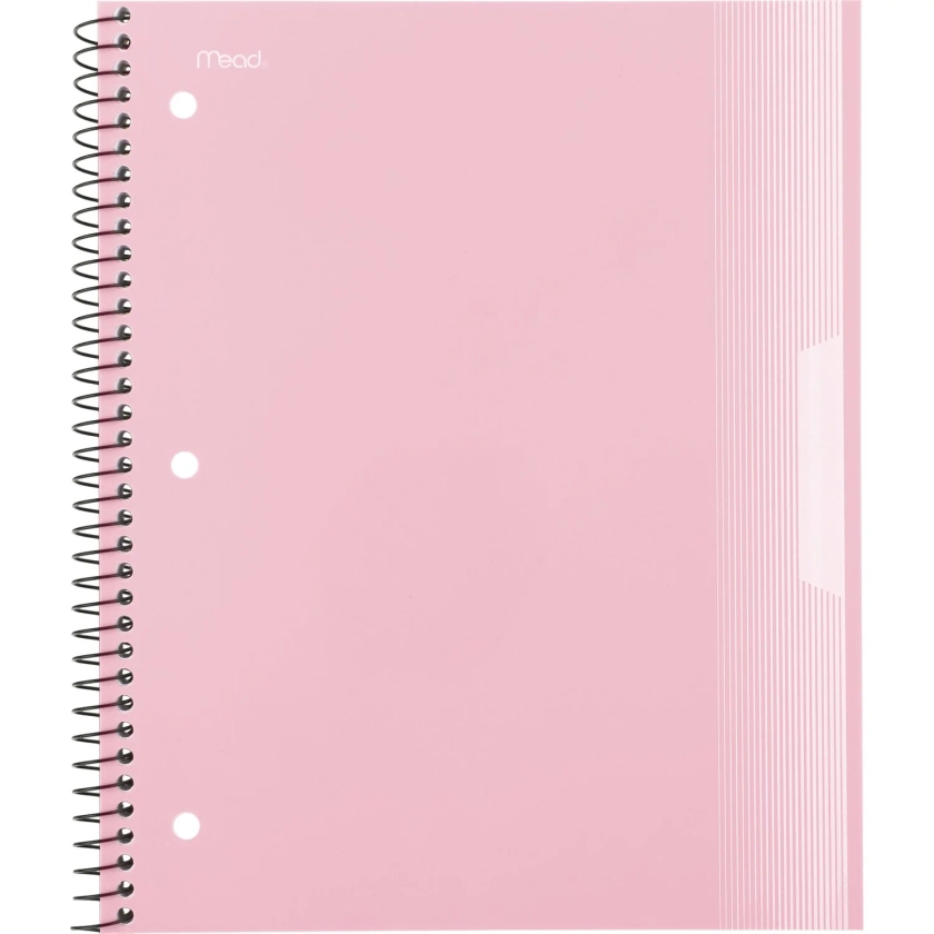 Mead Spiral Notebook, 5 Subject, Wide Ruled, Plastic Cover, 8" x 10.5", Pastel Pink