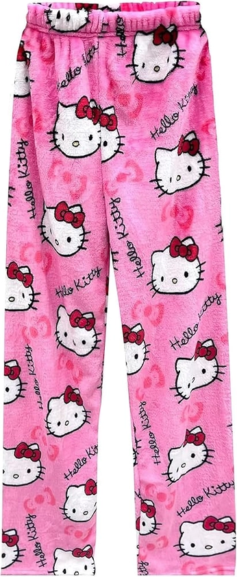 Anime Pajamas Pants Women's Girls Cartoon Cat All Character Print Flannel Lounge Sleep Bottoms Pajama Pants Christmas