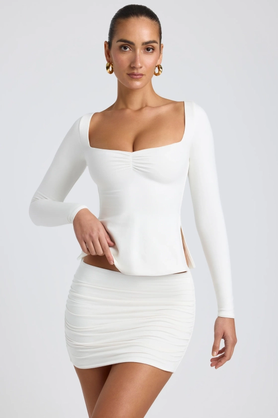 Modal Sweetheart Neckline Long Sleeve Top in White