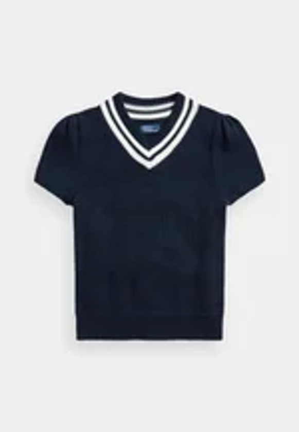 Polo Ralph Lauren SHORT SLEEVE COTTON CRICKET SWEATER - T-shirt imprimé - hunter navy/cricket cream/écru - ZALANDO.FR