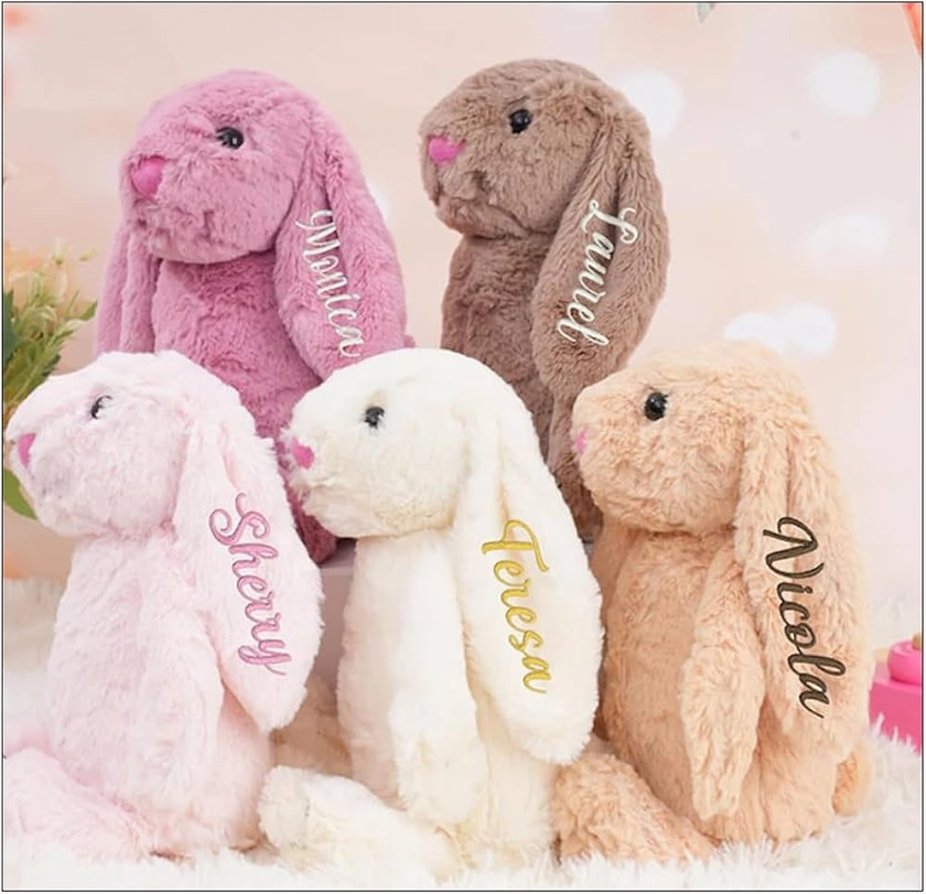 Personalized Baby Gift, Bunny Stuffed Animal for Babies with Embroidered Child's Name, Handmade Custom Plush Rabbit Toy for Girl Boy, Customized Cute Baby Items for Newborn, Kids