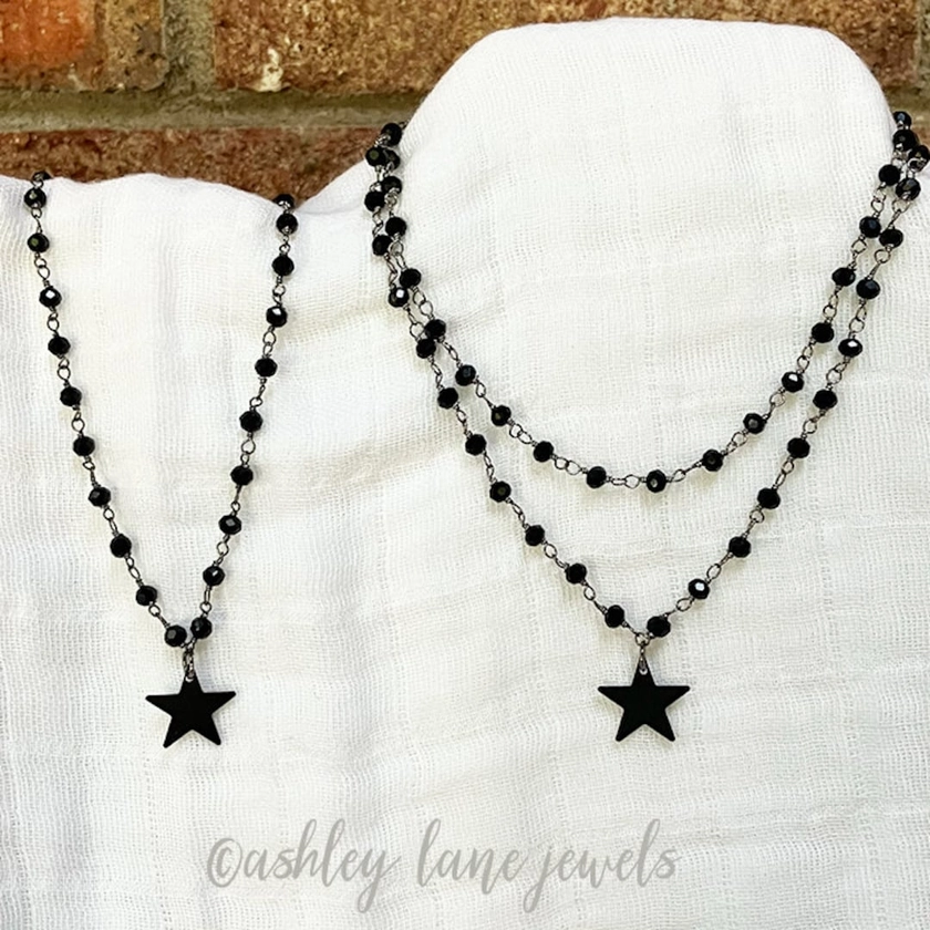 MIDNIGHT STAR Gunmetal Black Star CHOKER Black Star Necklace Double Black Star Necklace. Black Necklace to Layer Double Choker