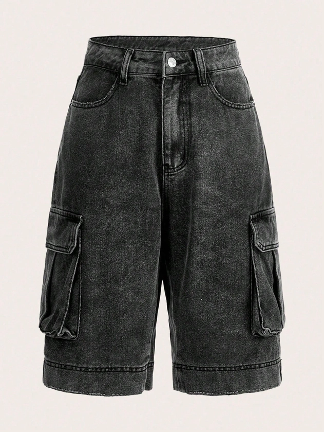 SHEIN EZwear Flap Pocket Side Cargo Denim Shorts