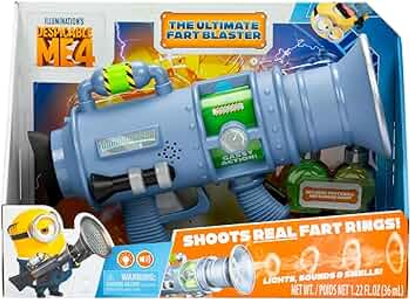 Minions Despicable Me 4 - The Ultimate Fart Blaster | Blasts Out Real Fart Rings of Fog | Plays 15 Different Fart Sounds | Lights Up and Emits Smells | It Includes 2 Different Scented Fart Formulas