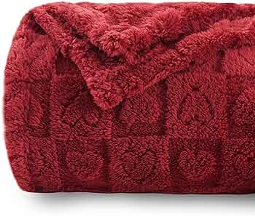 NEWCOSPLAY Super Soft Throw Blanket Red Premium Silky Flannel Fleece 3D Heart Checkered Lightweight Bed Blanket All Season Use (Red Heart, Throw(50"x70"))