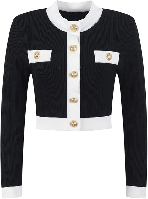 Office Lady Elegant Long Sleeve Tops For Women Autumn Vintage White Black Knitted Cardigan