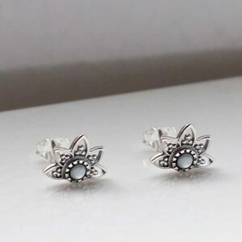 Sterling Silver Mother Of Pearl Lotus Studs