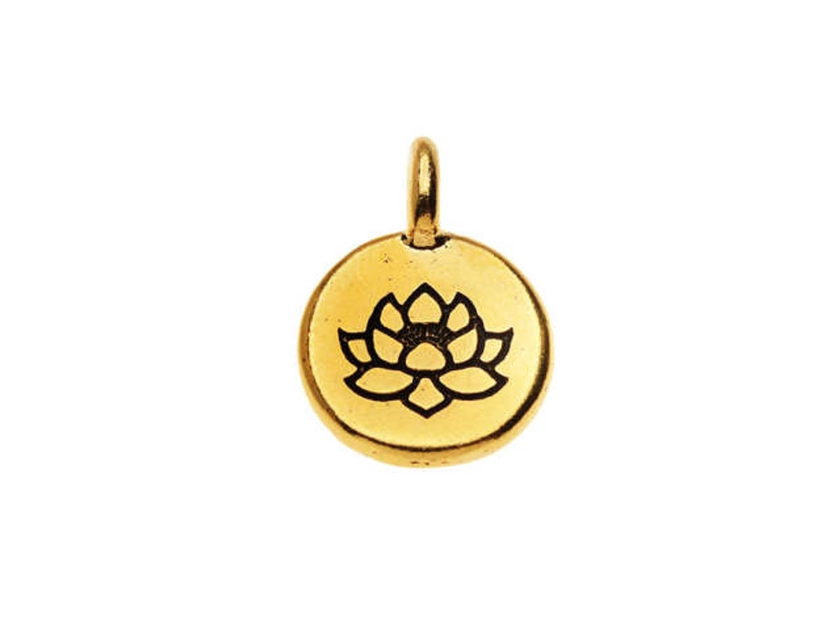 TierraCast Antique Gold-Plated Pewter Round Lotus Charm