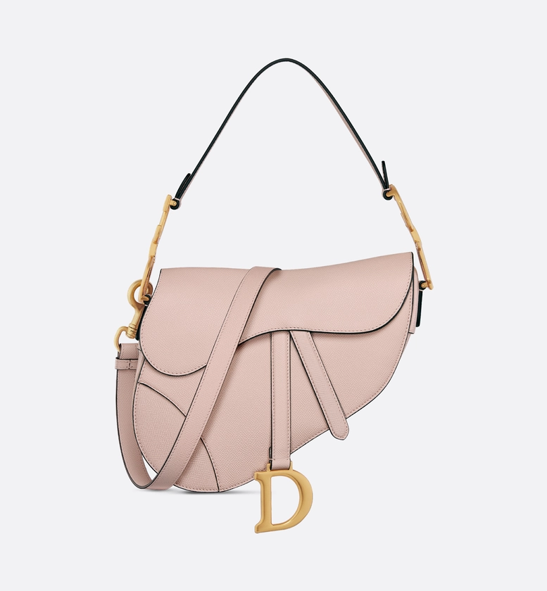 Saddle Bag with Strap Powder Pink Grained Calfskin | DIOR