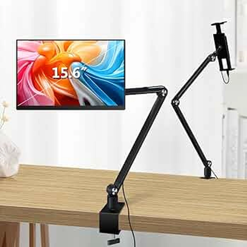 Tablet Stand Holder for ipad,Portable Monitor Stand Desk Mount for 15.6'' 16'' Screen,Aluminum Long Arm with 360° Rotating Base,Compatible with 4.7-16'' Display,ipad,Kindle