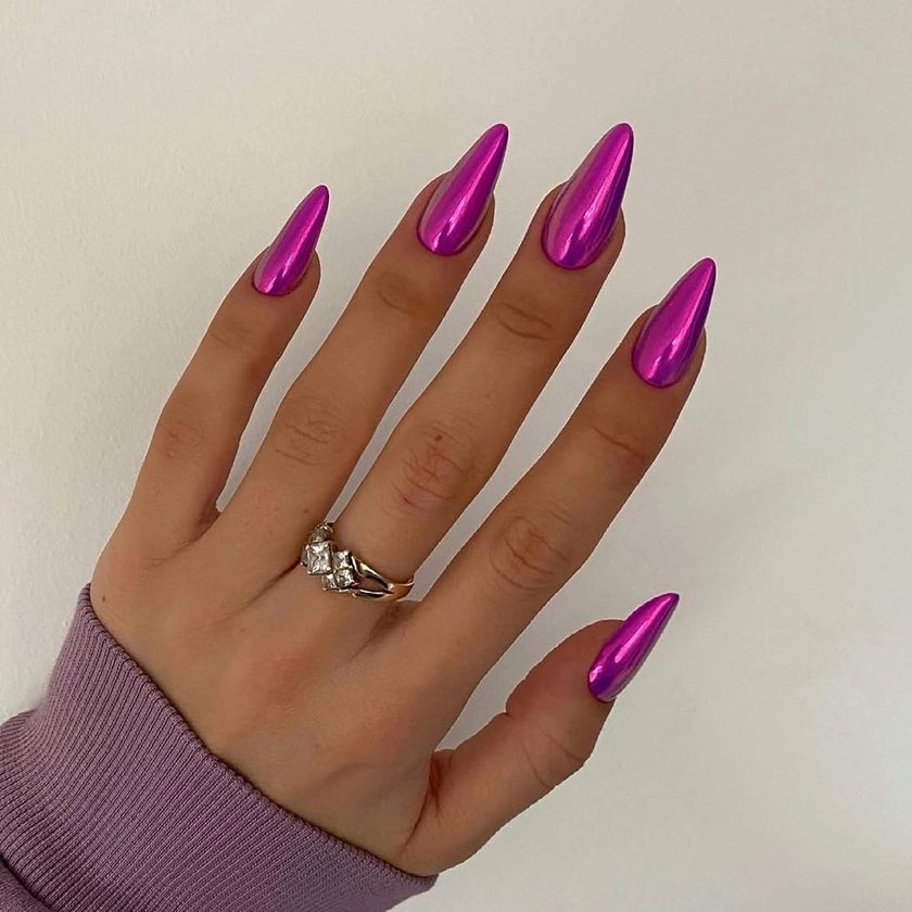 Amazon.com: Purple Chrome Press on Nails Medium Almond,KQueenest Mirror Metal Stiletto Fake Acrylic Nails with Bling Design,Reusable Glue on Nails for Daily Party Wear,False Nails Press ons in24 PCS : Beauty & Personal Care