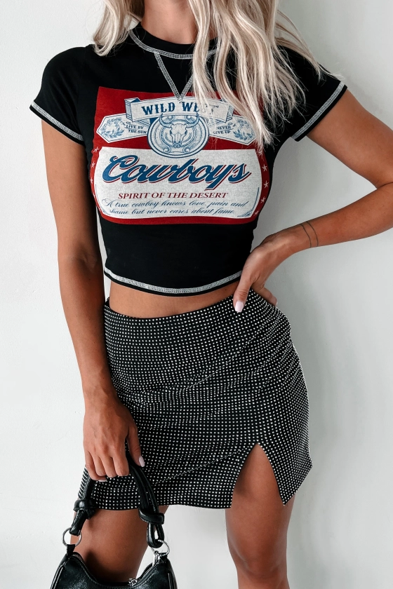 "Wild West Cowboys" Graphic Crop Tee (Black)