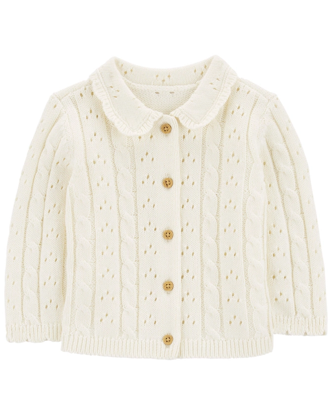 Cream Baby Pointelle Button-Front Sweater Knit Cardigan | oshkosh.com