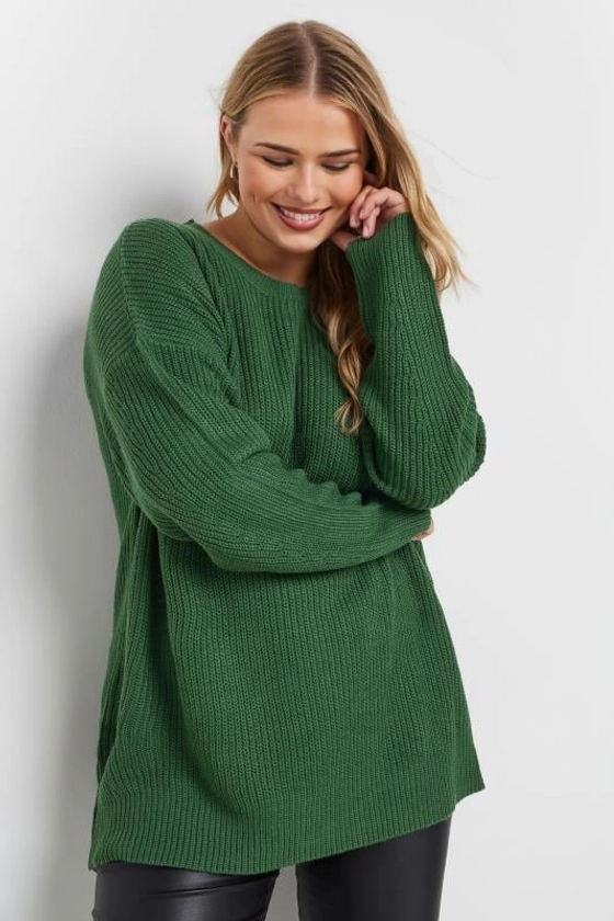 Yours Plus Size Dark Green Knitted Long Sleeve Jumper