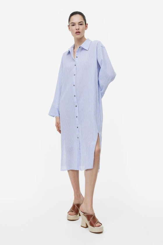 Crêpe shirt dress - Blue/Striped - Ladies | H&M IE