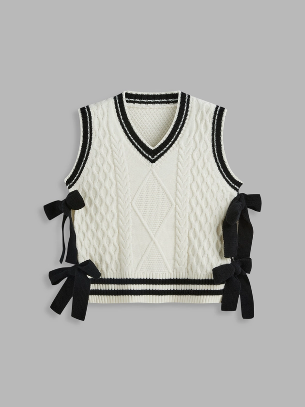V-neck Solid Bowknot Knitted Vest