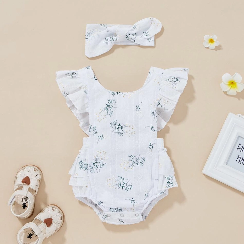 Floral Bowknot Back Romper - Shop Online at Belle Baby