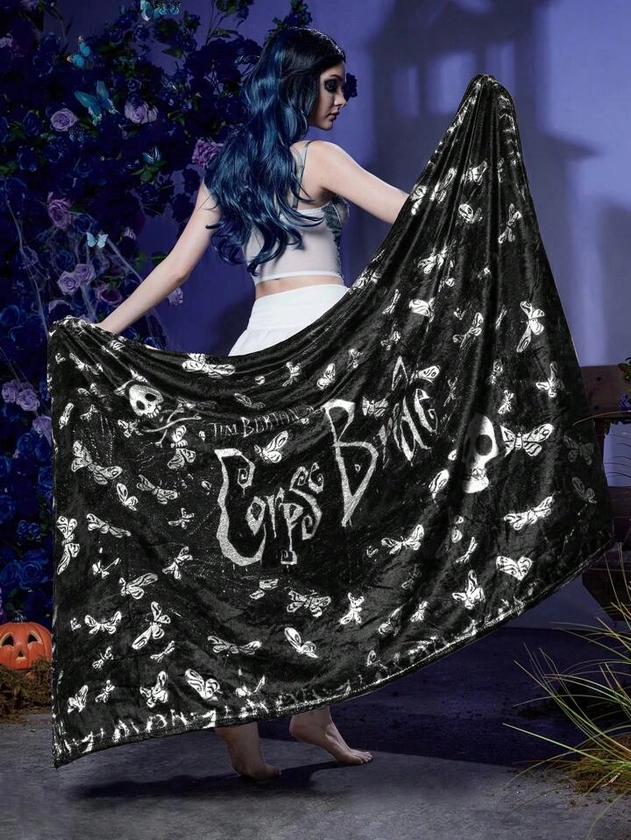 Corpse Bride | ROMWE 1pc Skull & Butterfly Print Sofa Blanket
