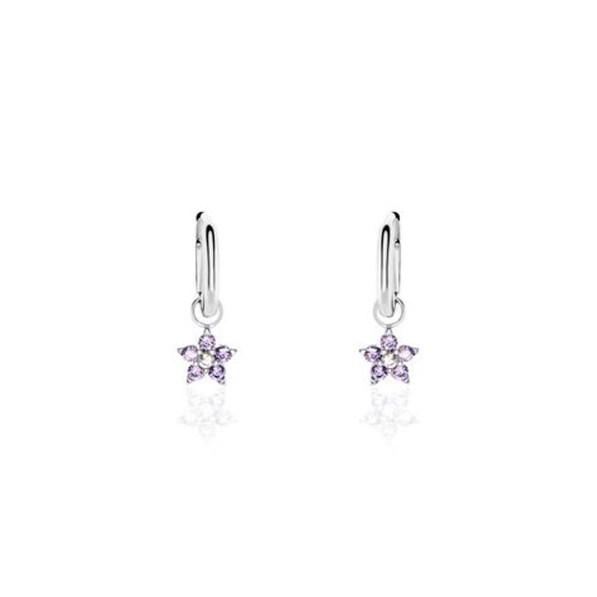 Créoles Purple Bloom Argent Blanc Oxyde De Zirconium