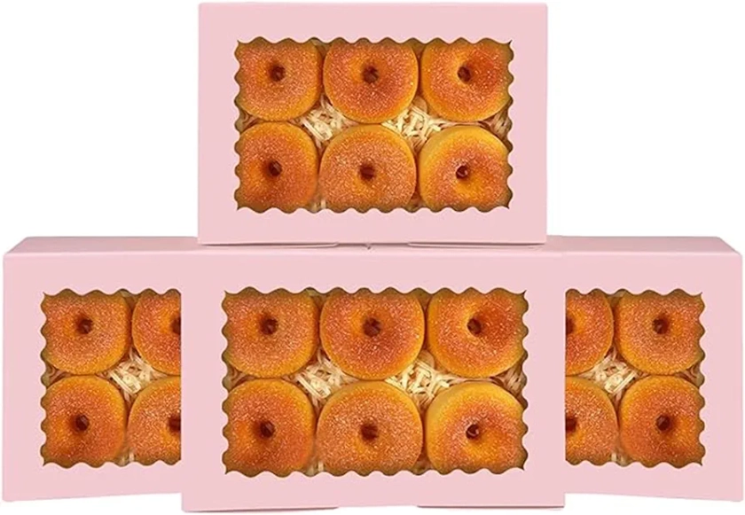 qiqee 50Pcs Pink Cookie Box with Window 9x6x2.5 inch Pastry Macaron Bakery Box For Packaging