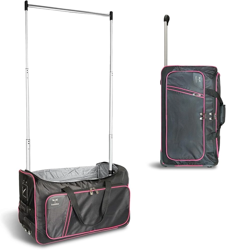 Travolution 24 Inch Garment Rack Duffel with Wheels, Black/Pink