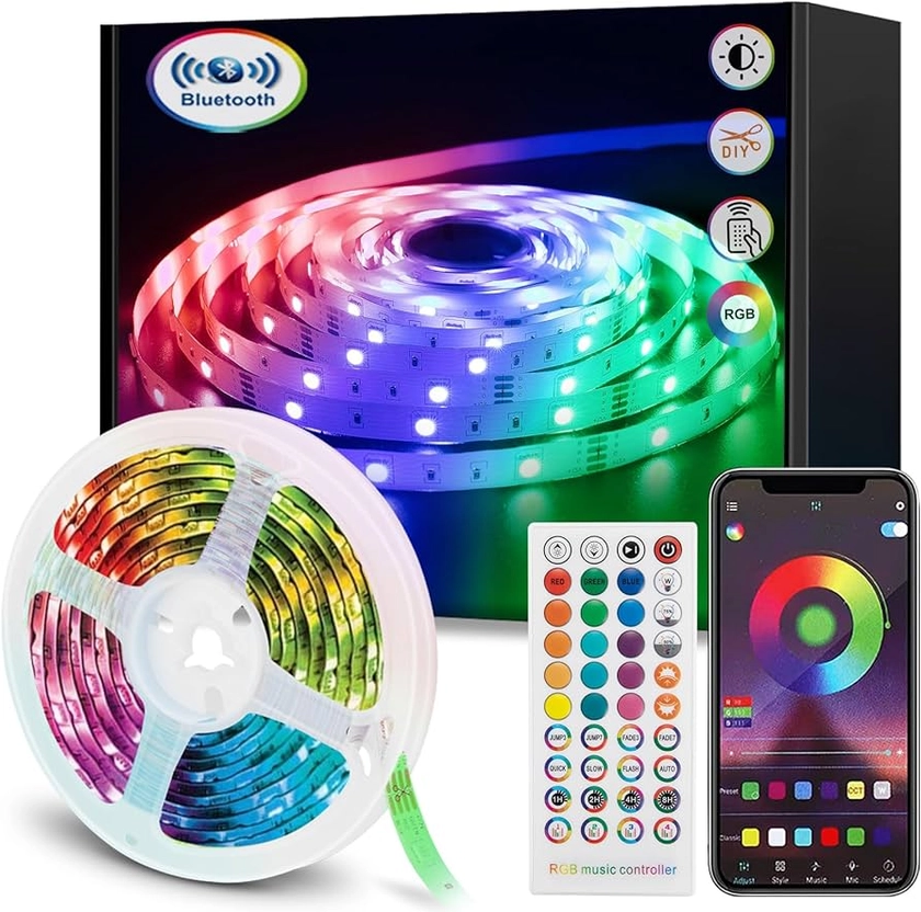 vvuvnem LED Strip Light 20m, Led Lights Music Sync Colour Changing, Ultra-Long RGB Bluetooth Led Lights with Remote App Control, Led Lights for Indoor Bedroom Party Decoration [Energy Class A++]