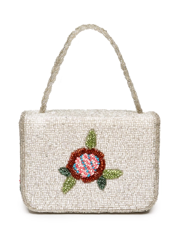 Bolsa Feminina Carmem Beaded Box Diamond Rose - Prata