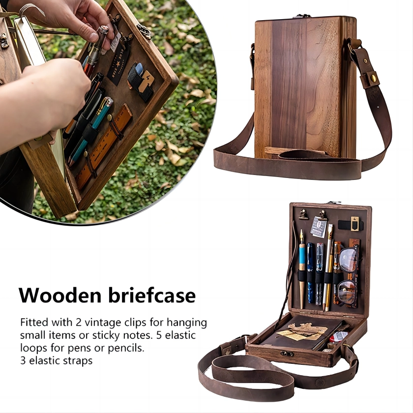 Caja de madera para mensajeros, bolso de hombro de tendencia Retro de madera A5, maletín para exteriores, suministros de arte, caja de almacenamiento para decoración del hogar