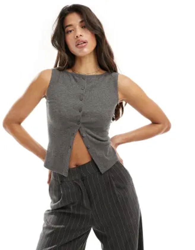 ASOS DESIGN button through tank top in grey | ASOS